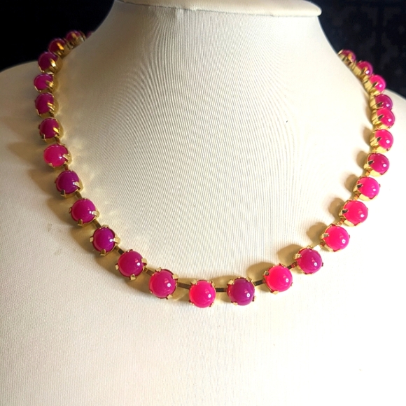 Natural Hot Pink Chalcedony Necklace & Earrings in 14K Gold Plated - Picture 1 of 8